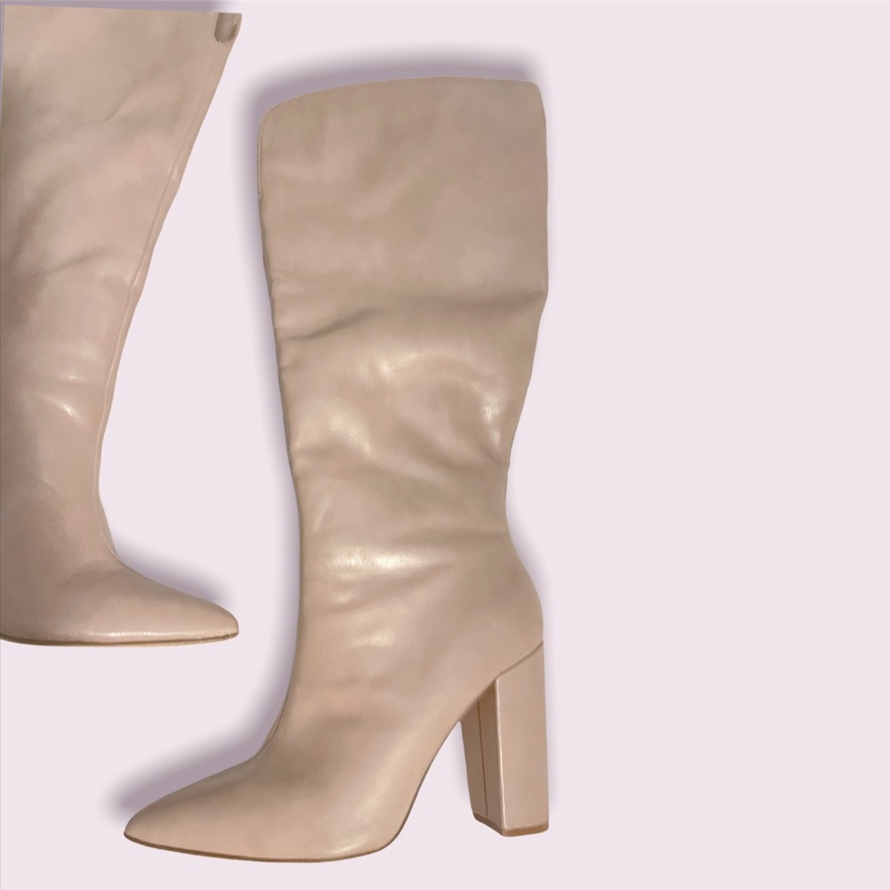 Mattison Block Pointed Toe Taupe High Heeled Boots - image 3